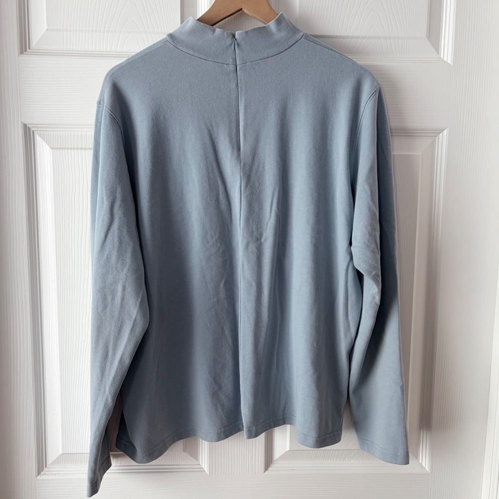 Light Blue Mock Neck Long Sleeve Top with Equestrian Horse Embroidery - Picture 7 of 10